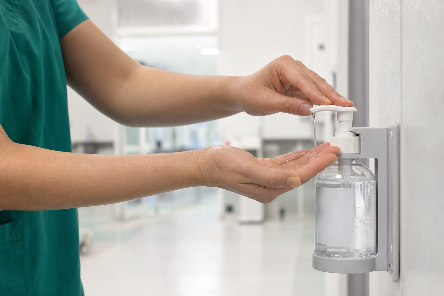 Application de solution hydro-alcoolique dans le creux de la main