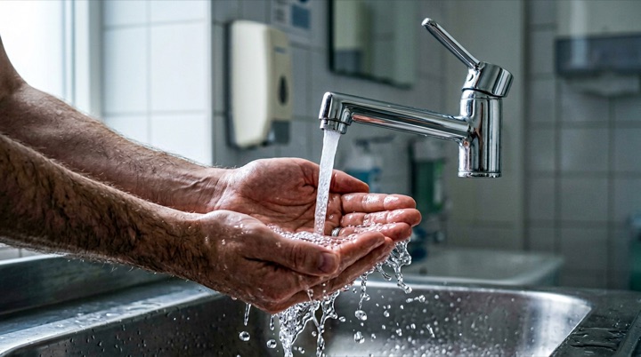 Mains mouillées sous le filet d’eau