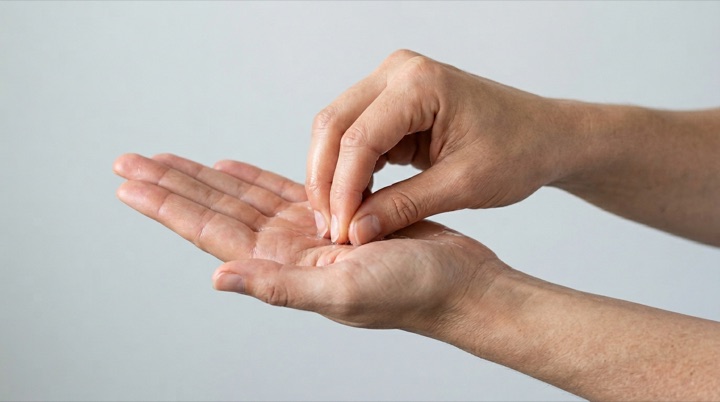 Friction des ongles dans le creux de la paume