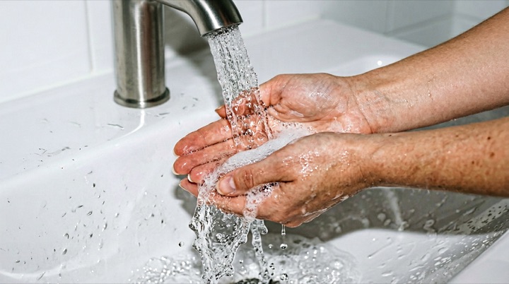 Rinçage abondant sous l’eau courante